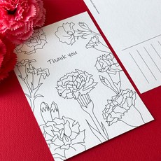 땡큐 어버이날 스승의날 감사 카네이션 쉬운 색칠 엽서 도안 메시지카드 편지쓰기, 1개