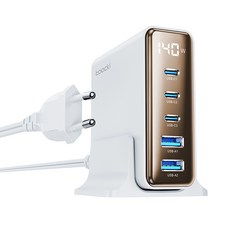 Toocki 투키 GaN 140w LED 디스플레이 3C2A 5포트 C타입 PD3.0 PPS 초고속 멀티충전기, 1개, 화이트