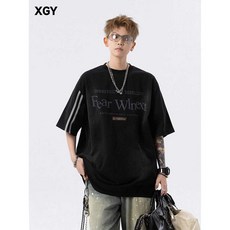 레터링 프린팅 워싱 반팔 티셔츠 남성용 빈티지 스타일 하이스트릿 루즈핏 반소매