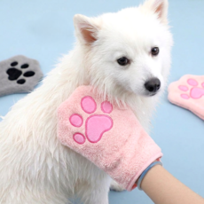 강아지 고양이 목욕장갑 극세사 타월 샤워장갑, 2개, 핑크