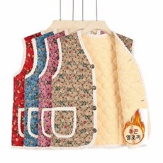 메모샵 겨울할머니 겨울 여성 여자 할머니 조끼 김장조끼 가을 겨울 봄 보온 방한 융털 누빔 꽃무늬 레트로 촌캉스