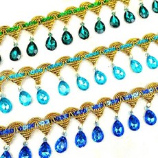 망사 레이스 원단 보빈 프린지 라인스톤 브레이드 리본 재봉 의류 트림 액세서리, 1.Gold 색상ed × 1개, 1개