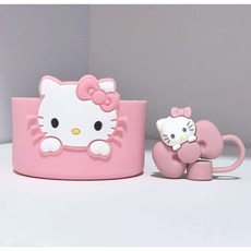 샤샤리사 헬로키티 캐릭터 스탠리 텀블러 호환 빨대마개 실리콘 바닥커버 슬리브, 1세트, 핑크