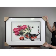 花果刺繡藝術畫作, 手工湘繡畫