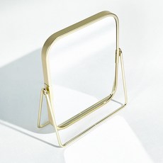 하우스팡 메탈 프레임 미드센츄리 화장대 탁상 거울 양면거울, 무광골드