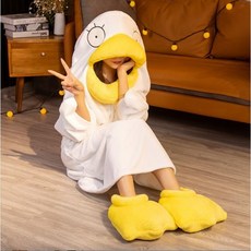 【台灣現貨】送厚鴨掌鞋 鴨子睡衣 伊莉莎白睡衣 鴨子裝 搞怪睡衣 保暖睡衣 萬聖節服裝 交換禮物 鴨子造型角色扮演服裝 可愛動物裝扮 派對萬聖節Cosplay首選, M（建議身高145-165公分), 1套