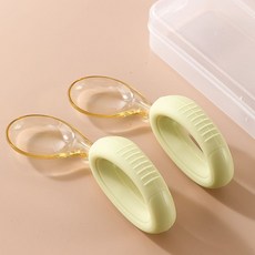 學習湯匙寶寶餐具套裝，嬰幼兒輔食訓練叉勺，食品級矽膠安全餐具，1歲寶寶自主進食學習餐具, 淺荷綠雙勺-送收納盒, 1個