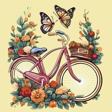 플라워 자전거 전사지 의류 티셔츠 에코백 열접착식 필름 패치, 1개, 1 Color