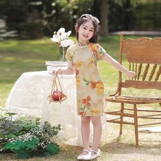 good 女童旗袍夏季薄款清新中國風連衣裙小女孩走秀古箏演出服日常