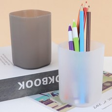 반투명 플라스틱 사각 심플 펜 볼펜 연필 꽂이 통, 화이트