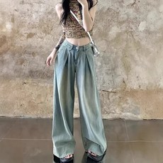 해피유통 여성용 스트 와이드 레그 빈티지 청바지 봄여름 가을 패션