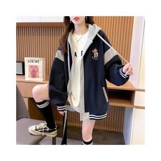 連帽外套女棒球服外套春秋季韓版寬松大碼拼色薄款開衫衛衣棒球夾克連帽外套防風運動上衣
