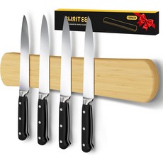 대나무 원목 마그네틱 칼걸이 벽부착형 강력 자석 나이프 바 좁은 주방 공간절약 홀더 RV 캠핑카 아파트 수납, Bamboo, 10 Inches