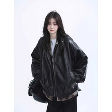 秋冬季美式復古中性風皮衣外套，加絨加厚機車夾克，男女同款高級感上衣