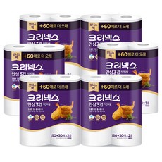 크리넥스 안심 프리미엄 3겹 키친타올(150+30)매 롤키친타올 180매, 2롤, 6개