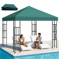 Qdreclod 10x10 FT 교체 탑 캐노피 가제보 커버 싱글 티어 선쉐이드 샵 야드 야외 상업용 (카키) (Color-Green)