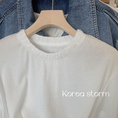 여리여리 넥셔링 라운드넥 티셔츠 여자 긴팔 블라우스