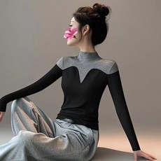 VIVA MOVE 봄여름 반목 배색 골프니트 슬림 긴팔 모달 티셔츠 패치 컬러 골프 니트 아우터 트레이닝 상의