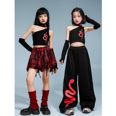 초등 주니어 강렬한 방송댄스복 걸그룹 걸스힙합 블랙 와이드팬츠