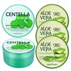 메디플라워 알로에베라 98% 프레쉬 수딩젤 300ml 3개 + 센텔라 젠틀 수딩젤 300ml 2개