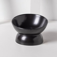 陶瓷貓碗寵物碗 護頸碗架 貓咪飼料飲水碗 寵物餵食神器, 1個, 斜口碗, 黑色