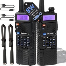 바오펭 UV-5R 양방향 무전기 휴대용 햄 라디오 이중 밴드 워키토키 5R-2팩, 5R8W+Type-C Battery+Tactical A