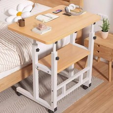학습 사무용 높이조절 이동식 사이드 테이블 소파 침대 겸용 다용도 보조책상, 원목색