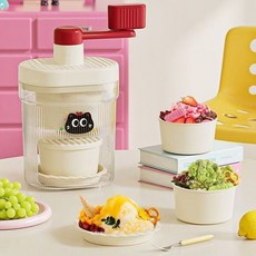 YIBW 刨冰機 冰沙機 家用便攜小型自製綿綿冰沙機 創意手動刨冰神器, 全身可拆卸【氣紅】凍冰碗*3+接沙盤*6,加厚刀片【手搖碎冰機】細膩冰沙, 1個