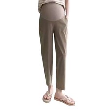 隔日配 24h台灣現貨 韓版孕婦托腹褲 高腰裸感絲滑天絲竹節薄款小腳褲