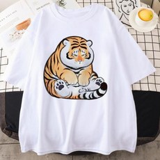 빛나는판다 글자 인쇄 스트리트 호랑이티셔츠 여성 호랑이 트렌디 하라주쿠 남성 소매 귀여운 패션 반팔 뚱뚱한 캐주얼 만화 Y2k 일본 탑