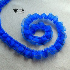 金邊打褶皺雪紗帶 2.5厘米寬 床品裝飾蕾絲邊 手工輔料, 雙層寶藍（2.5厘米寬）,10米（或可備注2個顏色）, 1個