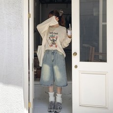 앤샵 [남녀공용/당일출고/~2XL빅사이즈] 원스 데일리 핀턱 와이드 워싱 데님 버뮤다팬츠 버뮤다 반바지 청반바지(4color)
