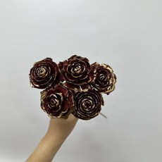 “Be a florist 花藝夢”高品質 木玫瑰(整把出售-含梗) 手工花 永生花 不凋花 乾燥, 紅金