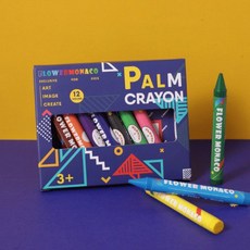 FLOWER MONACO Palm Crayon 兒童蠟筆, 1個, 無毒水洗環保蠟筆 12色 輕巧包－藍色款, 12
