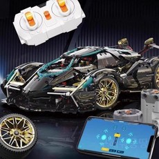 스마트 원격조종 RC 레이싱카 조립블록 대형세트, 1개, 블랙 골드 V12 람보 + 조명