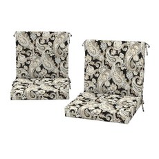 DYTXIII 야외 미드백 의자 쿠션 2개 세트 50.8 x 43.2cm2-20 17인치 방수 및 변색 방지 파티오 시트 쿠션 고탄력 폼 다이닝용 미끄럼 타이 발코니 가, 페이즐리 블랙