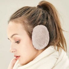 예삐스토어 분리형 귀마개 페이크 퍼 끈없는 귀마개 똑딱이 토끼털 딱풀이, 1개, 연브라운