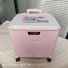 四輪拉桿車戶外家用彩色購物車買菜車快遞露營拉桿推車收納拉桿車, 1個, 粉白(無印花)