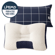 라이프엠디 푹신한 수면 경추 베개 + 커버 잠솔솔 잠잘오는 일자목 케어 메모리폼 꿀잠베개 기능성 목베개, 1개, 화이트+네이비