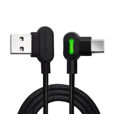 맥도도 LED 라이트 90도 C타입 고속충전 케이블, 1.8m, 블랙, 1개