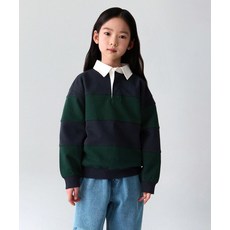 MUSINSA STANDARD KIDS 오버사이즈 스트라이프 럭비 스웨트셔츠 [네이비/딥 그린] 107408