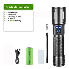 손전등 전술 토치 장거리 휴대용 램프 강한 빛 캠핑 랜턴, 4. 26650 battery, 1개, 발광 색상: 3. D-26650 battery