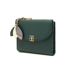 닥스 DCWA2F307E2MISTY FLOWER그린 가죽 체크 플라워 장식 반지갑 UVF793 AMG996