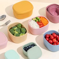담아홈 실리콘 용기 도시락통 보관용기 200ml+300ml+600ml, 1세트, 말차그린 A타입3종