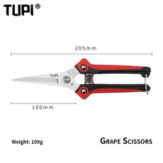 TUPI 스테인리스 스틸 가지치기 가위 미끄럼 방지 손잡이가 있는 날카로운 가지 가위 정원 나무 가지치기 도구, Grape Scissors