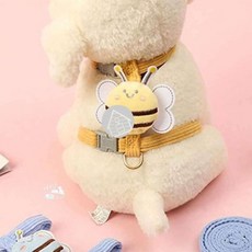 강아지 꿀벌 하네스 세트 반려견리드줄 강아지산책줄 반려견산책줄, 옐로우S