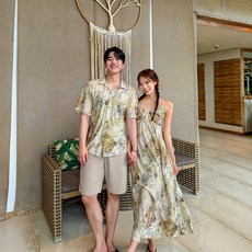 [44~77] 쿠타 휴양지 커플룩 신혼여행 여성 여름 바캉스 롱원피스 허니문 하와이안 비치룩 시밀러룩