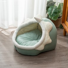 貓狗適用四季寵物窩 半封閉式寵物床, 1個, 綠色獨角獸,S碼（30*30*28）