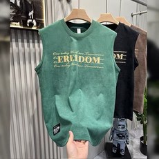夏季新款背心男潮流印花無袖寬鬆坎肩運動健身休閒圓領百搭上衣潮