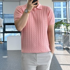룩플레인 면 백프로 워셔블 케이블 여름 반팔 니트 카라 티셔츠 7color